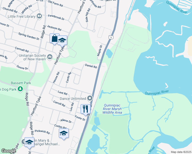 map of restaurants, bars, coffee shops, grocery stores, and more near 2715 State Street in Hamden