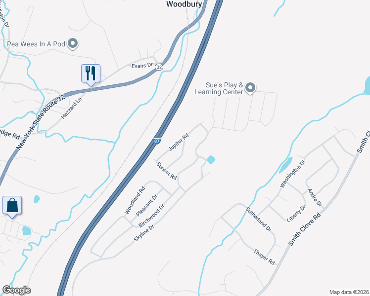 map of restaurants, bars, coffee shops, grocery stores, and more near 28 Olympus Road in Woodbury