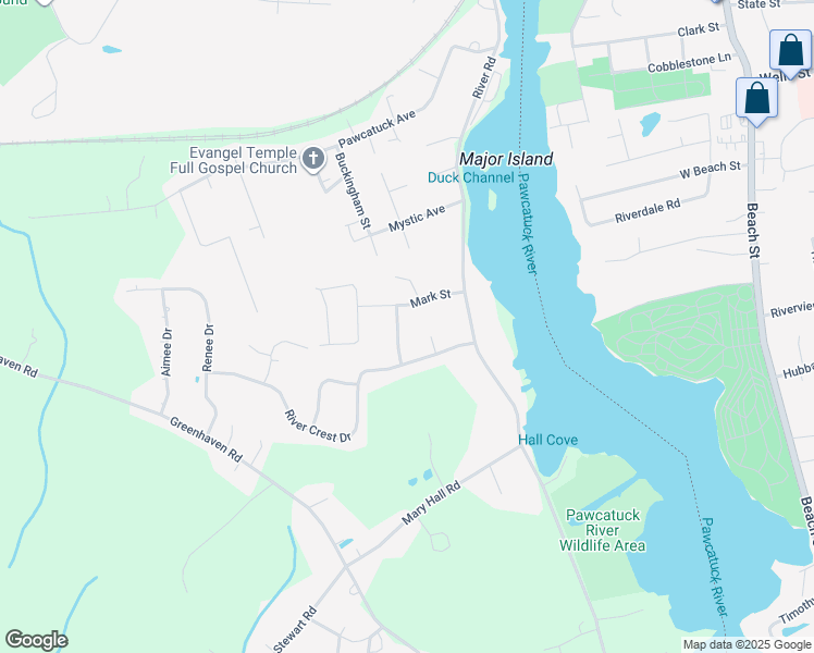map of restaurants, bars, coffee shops, grocery stores, and more near 8 Hesford Drive in Stonington