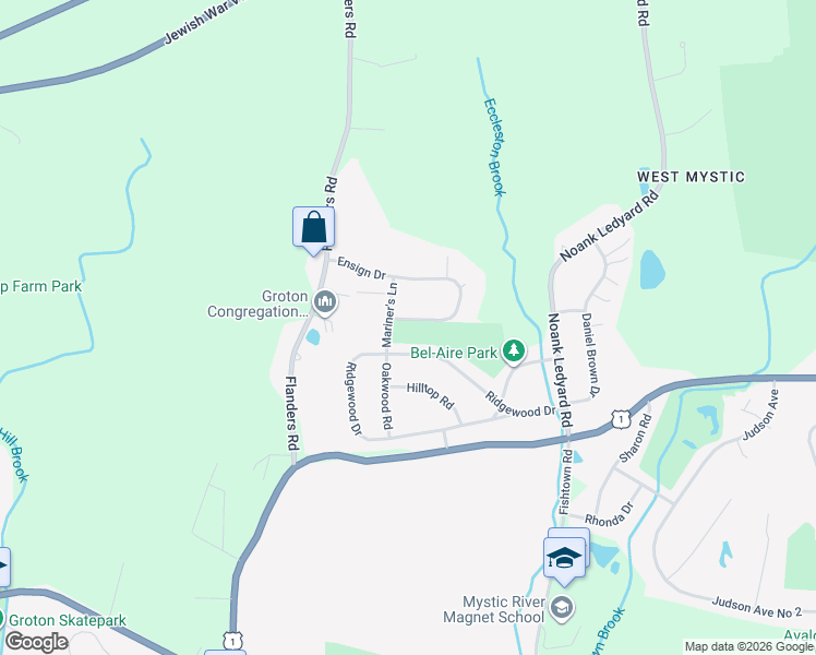 map of restaurants, bars, coffee shops, grocery stores, and more near 234 Ensign Drive in Groton