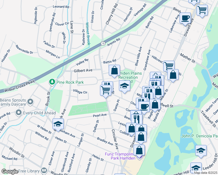 map of restaurants, bars, coffee shops, grocery stores, and more near 321 Circular Avenue in Hamden