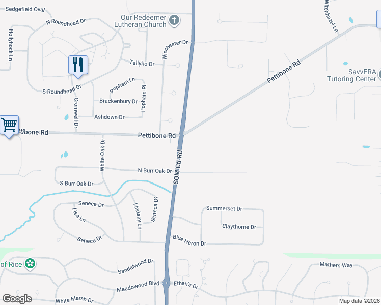 map of restaurants, bars, coffee shops, grocery stores, and more near 7479 Ohio 91 in Solon