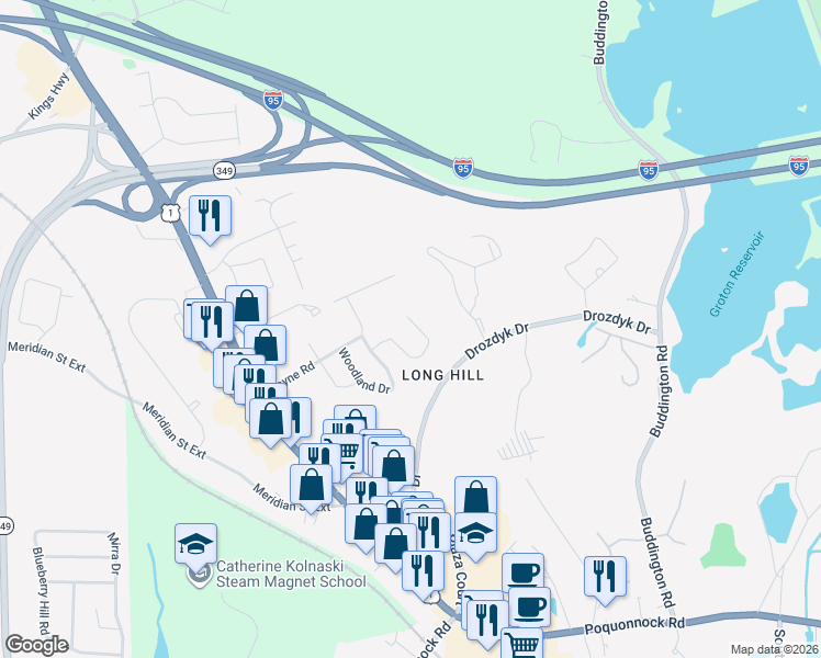 map of restaurants, bars, coffee shops, grocery stores, and more near 32 Valley Road in Groton