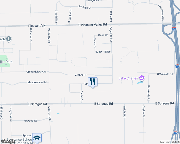map of restaurants, bars, coffee shops, grocery stores, and more near 4051 Vezber Drive in Seven Hills