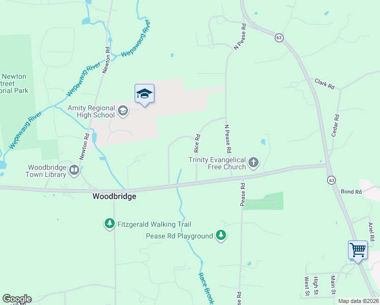 map of restaurants, bars, coffee shops, grocery stores, and more near 10 Rice Road in Woodbridge