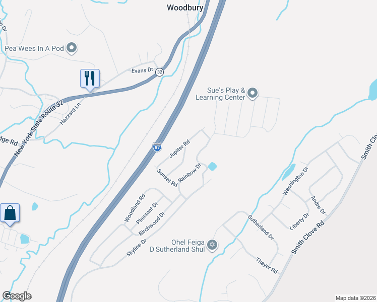 map of restaurants, bars, coffee shops, grocery stores, and more near 28 Olympus Road in Woodbury