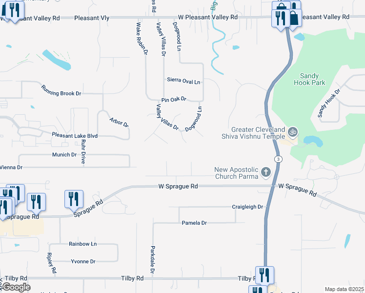 map of restaurants, bars, coffee shops, grocery stores, and more near 7955 Oakbrook Oval in Cleveland