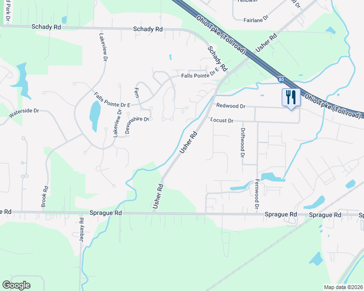 map of restaurants, bars, coffee shops, grocery stores, and more near 9275 Usher Road in Cuyahoga County