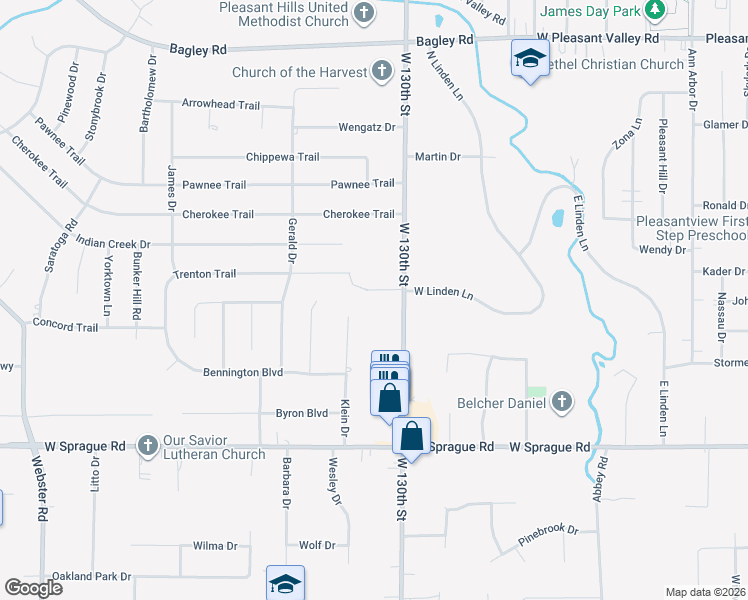 map of restaurants, bars, coffee shops, grocery stores, and more near 7676 West 130th Street in Middleburg Heights