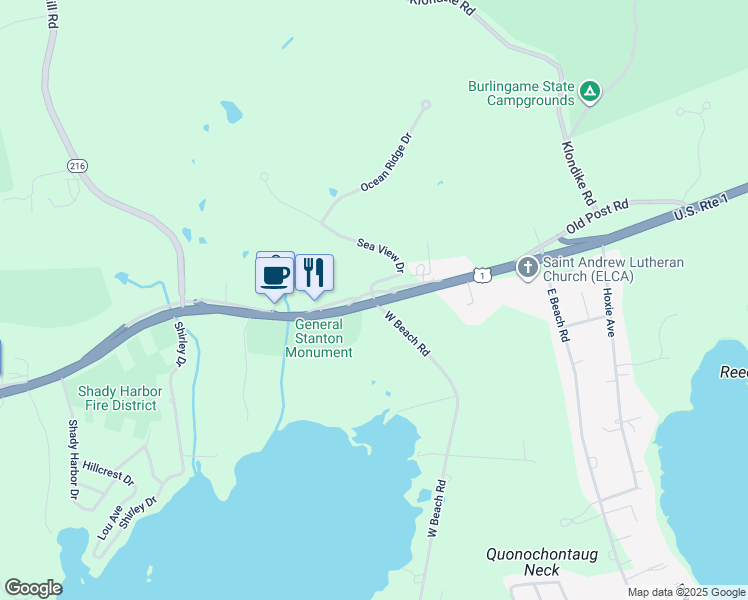 map of restaurants, bars, coffee shops, grocery stores, and more near 15 West Beach Road in Charlestown