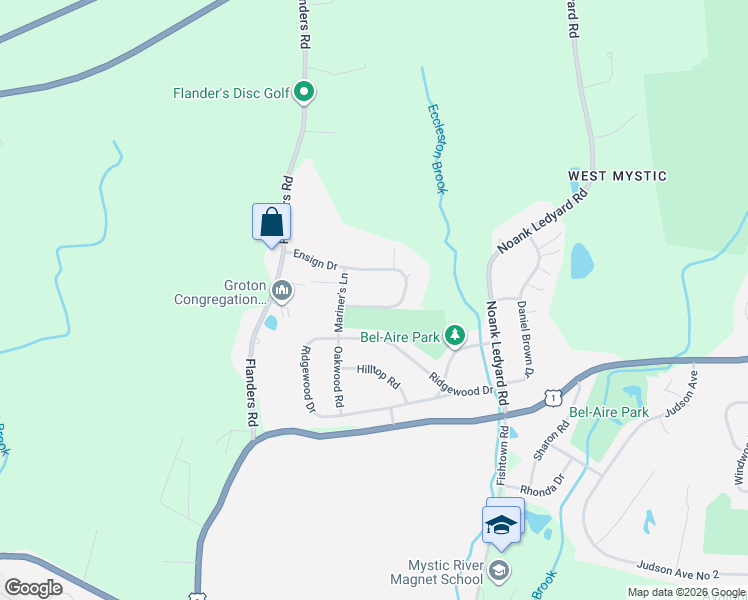 map of restaurants, bars, coffee shops, grocery stores, and more near 215 Ensign Drive in Groton