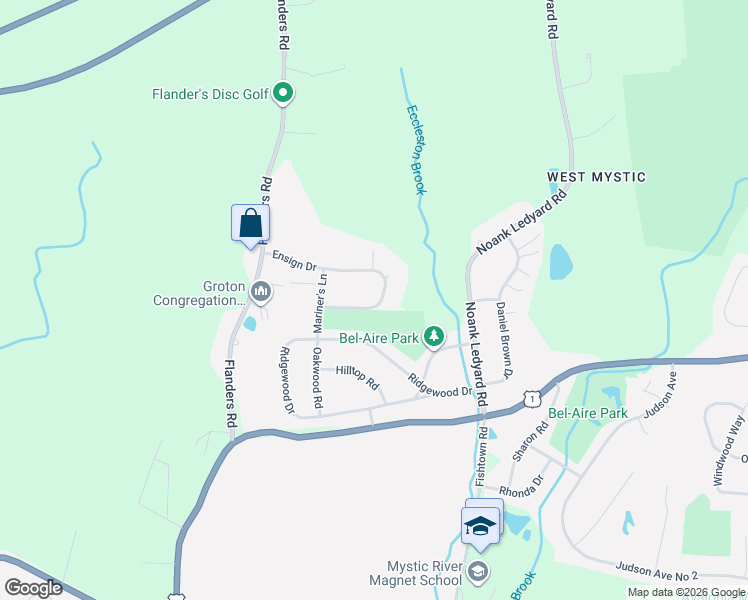 map of restaurants, bars, coffee shops, grocery stores, and more near 187 Ensign Drive in Groton