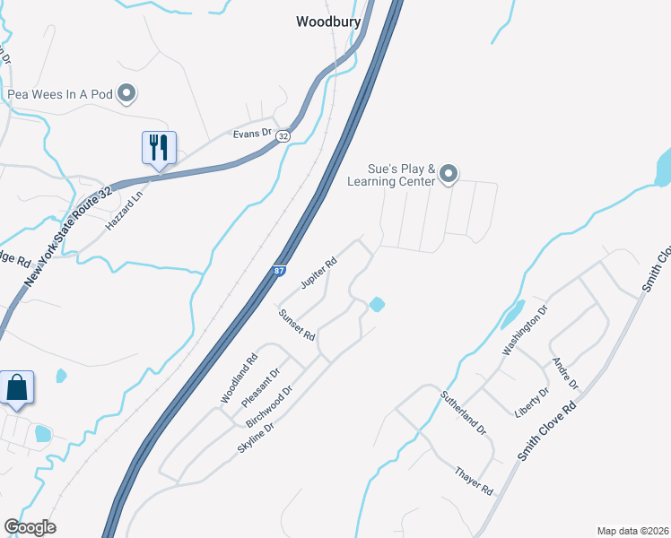 map of restaurants, bars, coffee shops, grocery stores, and more near 28 Olympus Road in Woodbury