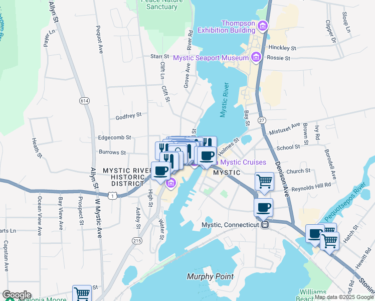 map of restaurants, bars, coffee shops, grocery stores, and more near 9 Gravel Street in Groton