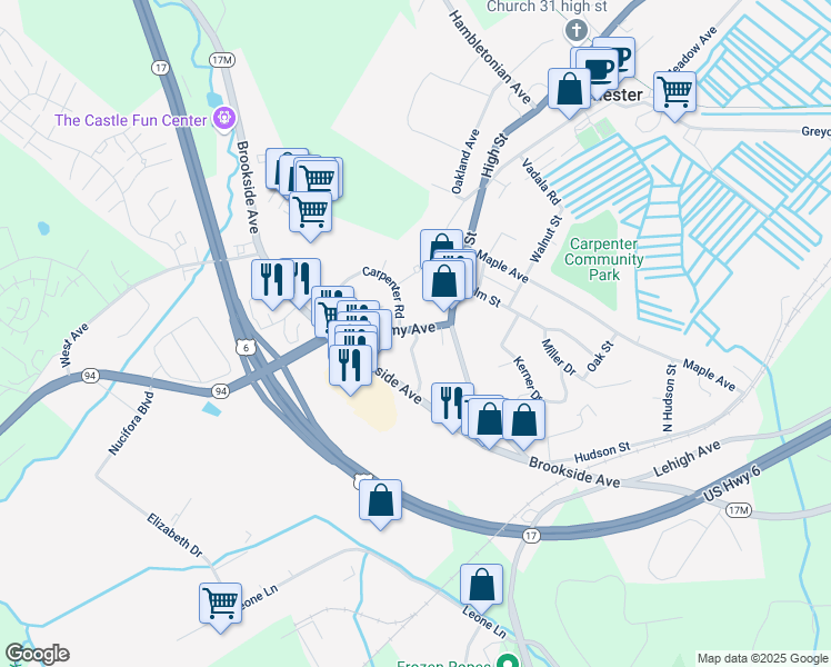 map of restaurants, bars, coffee shops, grocery stores, and more near 5 Moffatt Ln in Chester