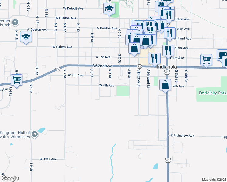 map of restaurants, bars, coffee shops, grocery stores, and more near 407 West 5th Avenue in Indianola