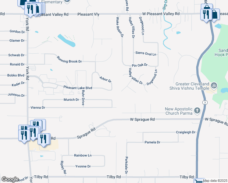 map of restaurants, bars, coffee shops, grocery stores, and more near 9012 Munich Drive in Parma