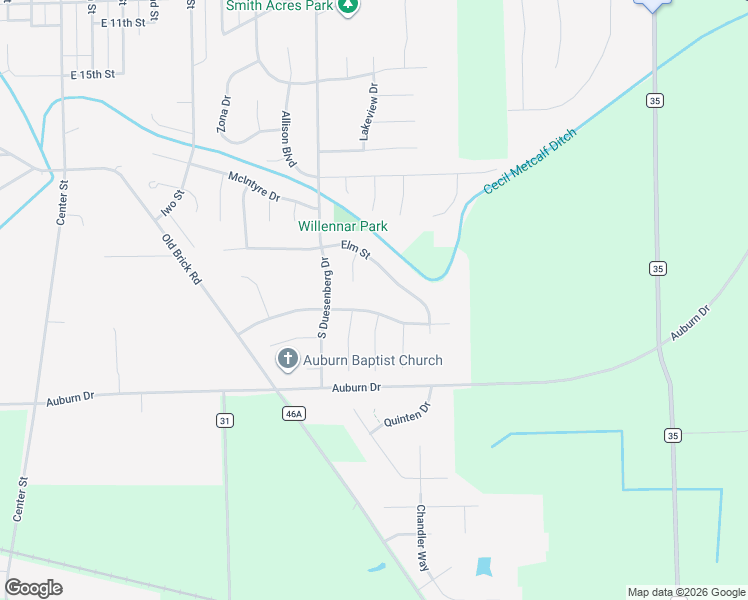 map of restaurants, bars, coffee shops, grocery stores, and more near 1309 Elm Street in Auburn