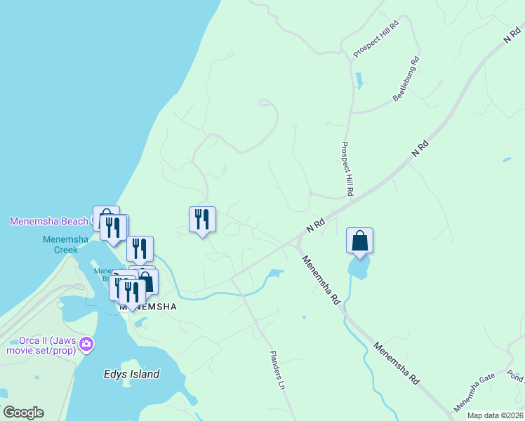 map of restaurants, bars, coffee shops, grocery stores, and more near 20 Pinkletink Road in Chilmark