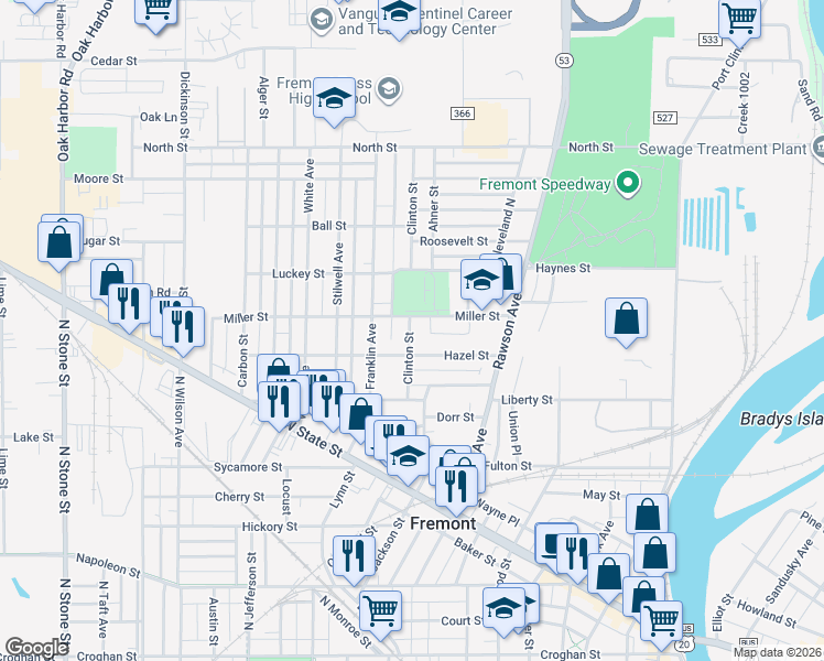 map of restaurants, bars, coffee shops, grocery stores, and more near in Fremont
