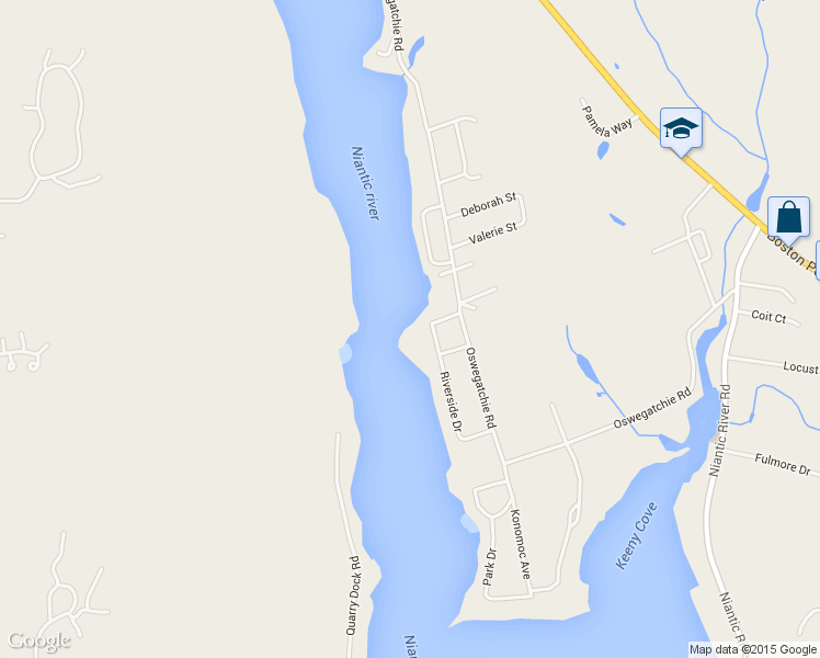 map of restaurants, bars, coffee shops, grocery stores, and more near 9 Riverside Drive in Waterford