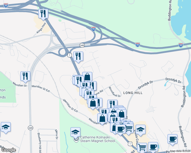 map of restaurants, bars, coffee shops, grocery stores, and more near 94 Brookshaven Road in Groton