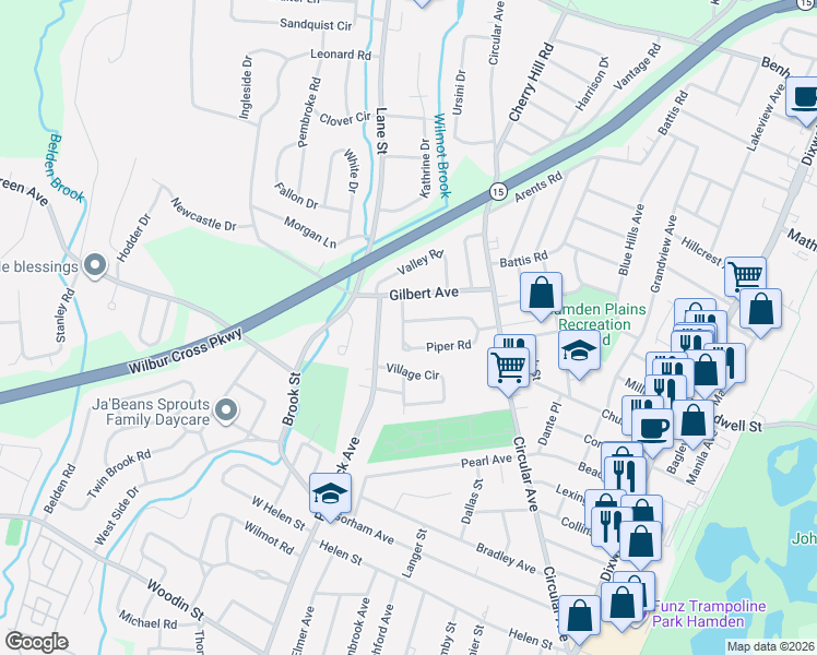 map of restaurants, bars, coffee shops, grocery stores, and more near 74 Hayward Road in Hamden