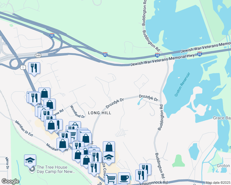 map of restaurants, bars, coffee shops, grocery stores, and more near 251 Drozdyk Drive in Groton