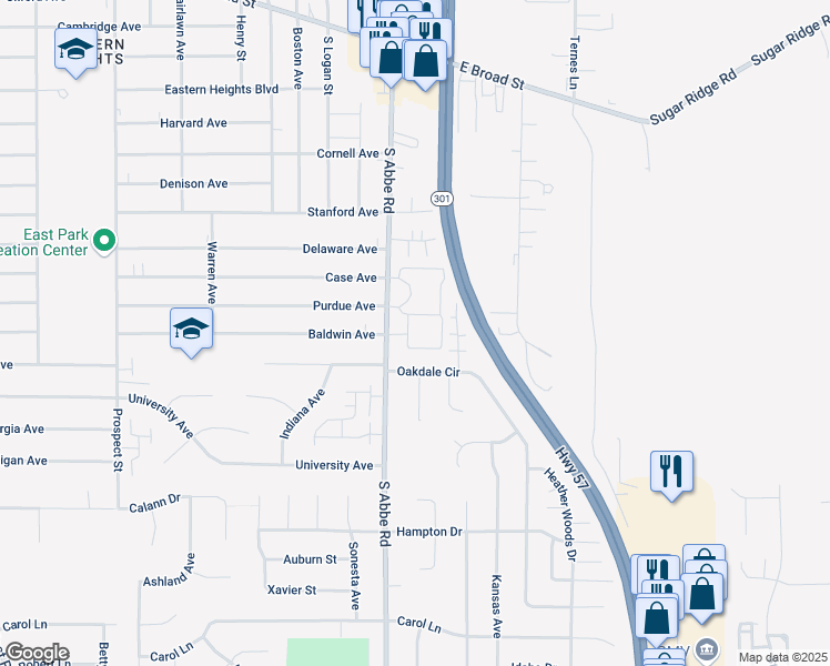 map of restaurants, bars, coffee shops, grocery stores, and more near 1212 South Abbe Road in Elyria