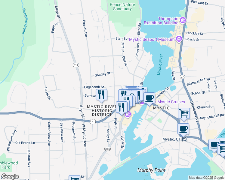 map of restaurants, bars, coffee shops, grocery stores, and more near 192 High Street in Groton