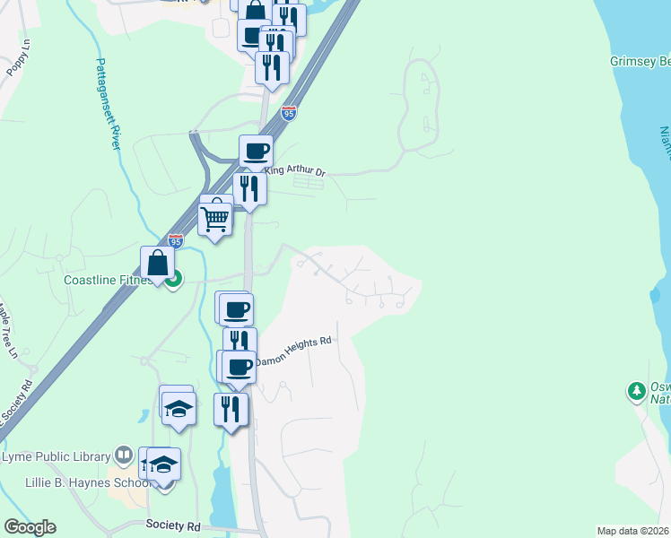 map of restaurants, bars, coffee shops, grocery stores, and more near 3 Chestnut Drive in East Lyme