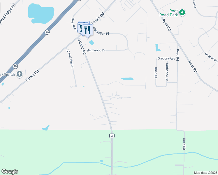 map of restaurants, bars, coffee shops, grocery stores, and more near 34676 Braemore Drive in North Ridgeville