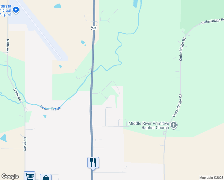 map of restaurants, bars, coffee shops, grocery stores, and more near 2212 204th Court in Winterset