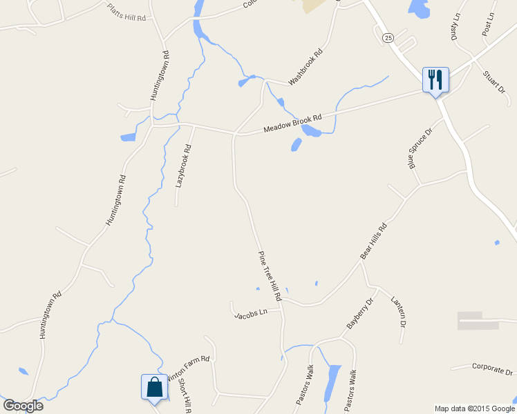map of restaurants, bars, coffee shops, grocery stores, and more near 17 Pine Tree Hill Road in Newtown
