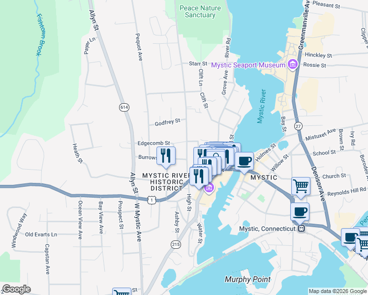 map of restaurants, bars, coffee shops, grocery stores, and more near 192 High Street in Groton