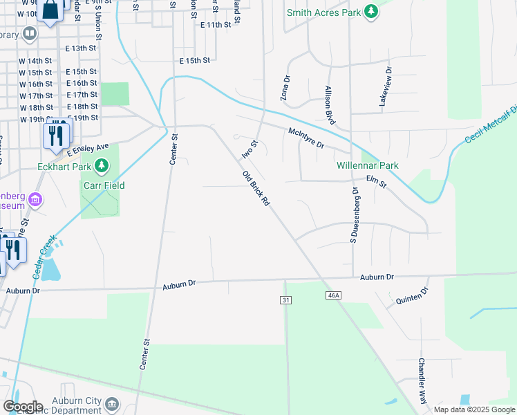 map of restaurants, bars, coffee shops, grocery stores, and more near 3216 Old Brick Road in Auburn