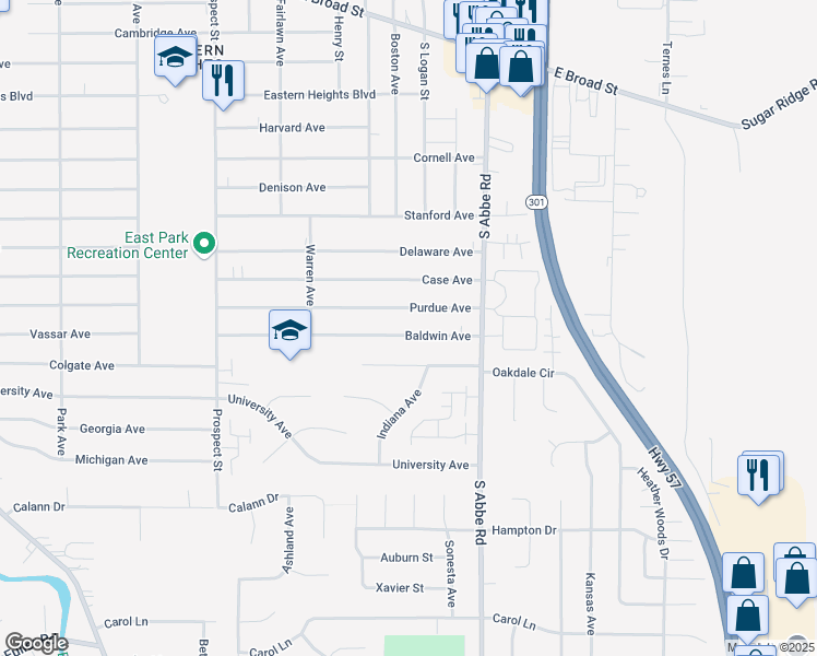 map of restaurants, bars, coffee shops, grocery stores, and more near 814 Baldwin Avenue in Elyria