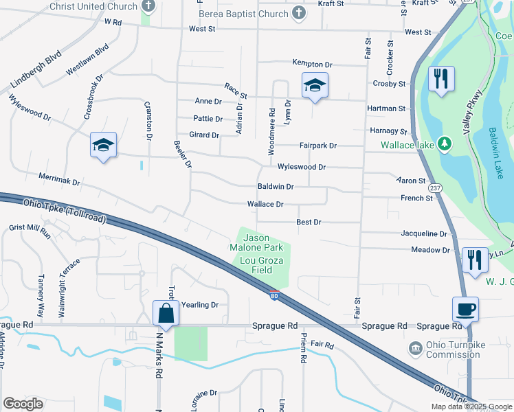 map of restaurants, bars, coffee shops, grocery stores, and more near 330 Wallace Drive in Berea