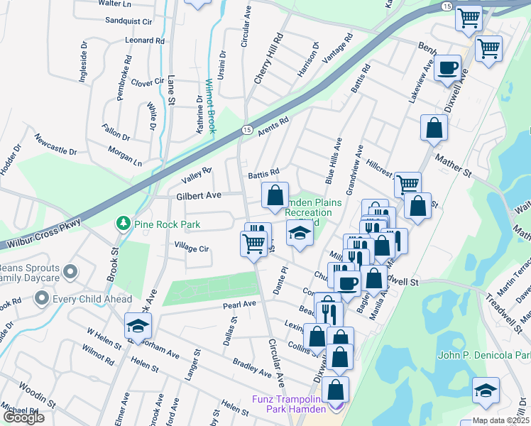 map of restaurants, bars, coffee shops, grocery stores, and more near 19 Noble Street in Hamden