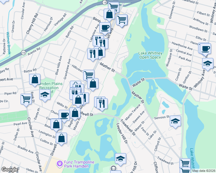 map of restaurants, bars, coffee shops, grocery stores, and more near 380 Mather Street in Hamden