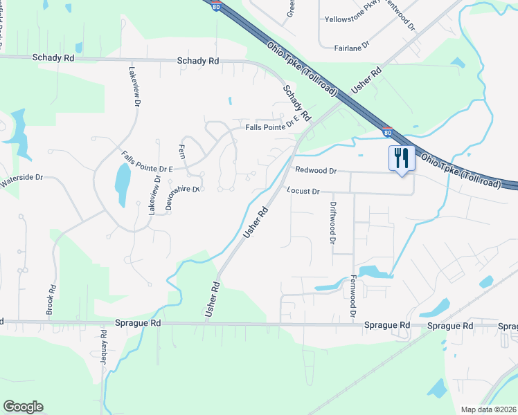 map of restaurants, bars, coffee shops, grocery stores, and more near 9204 Usher Road in Cuyahoga County