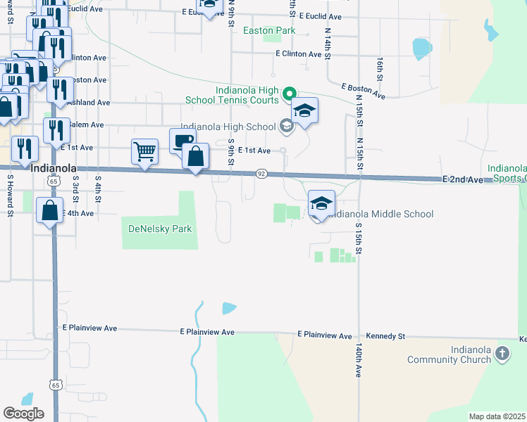 map of restaurants, bars, coffee shops, grocery stores, and more near 1301 East 2nd Avenue in Indianola