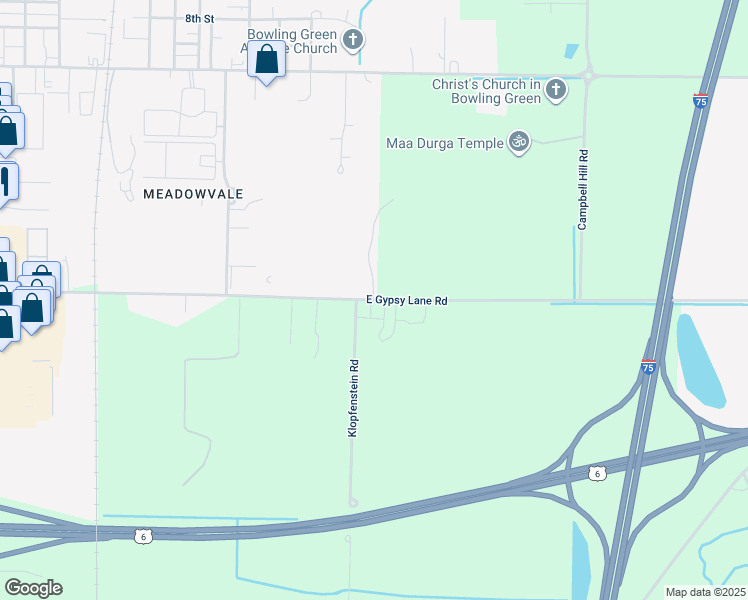 map of restaurants, bars, coffee shops, grocery stores, and more near 12186 East Gypsy Lane Road in Bowling Green