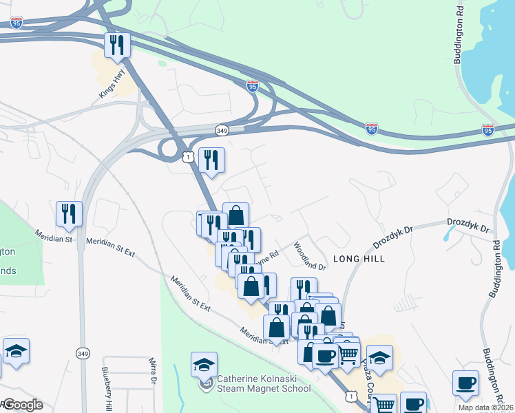 map of restaurants, bars, coffee shops, grocery stores, and more near 94 Brookshaven Road in Groton