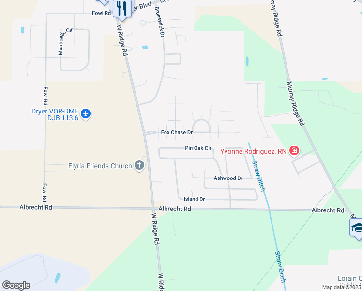 map of restaurants, bars, coffee shops, grocery stores, and more near 378 Pin Oak Circle in Elyria