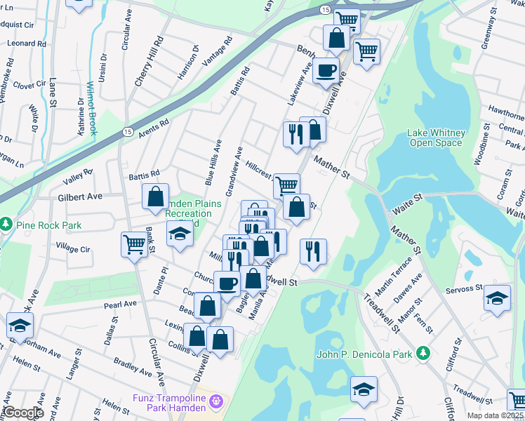 map of restaurants, bars, coffee shops, grocery stores, and more near 13 Saint James Street in Hamden