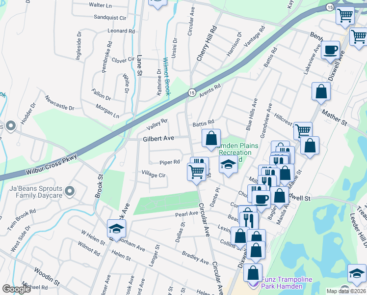 map of restaurants, bars, coffee shops, grocery stores, and more near 7 Hayward Road in Hamden