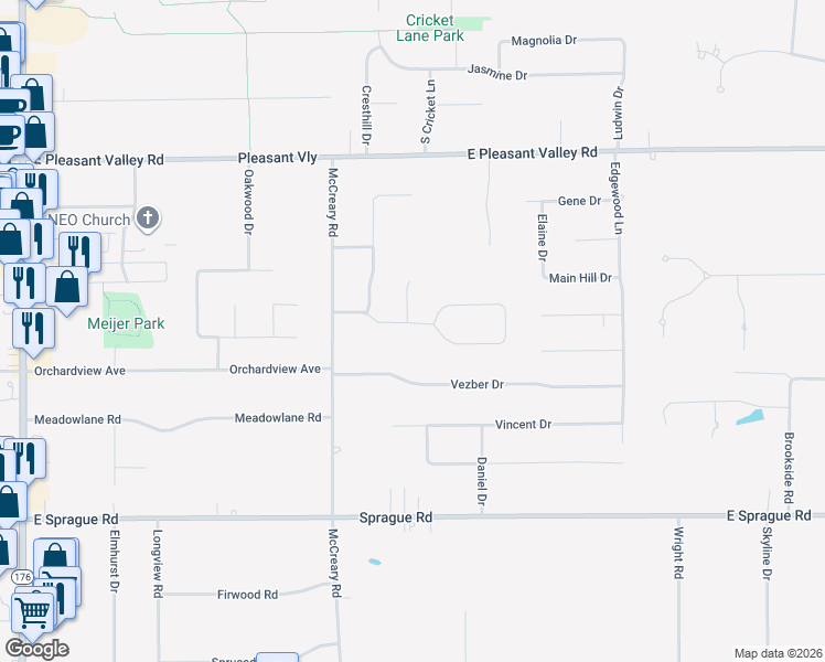 map of restaurants, bars, coffee shops, grocery stores, and more near 2790 Wynde Tree Drive in Seven Hills