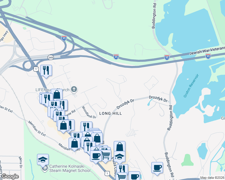 map of restaurants, bars, coffee shops, grocery stores, and more near 67 Ledgewood Road in Groton