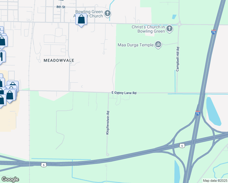 map of restaurants, bars, coffee shops, grocery stores, and more near 12186-12226 East Gypsy Lane Road in Bowling Green